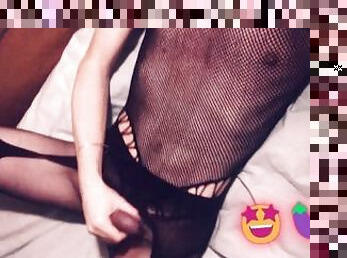 Femboy jerks off and Cum through PANTYHOSE