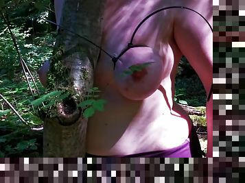 Tie her tits to the tree and spank hard