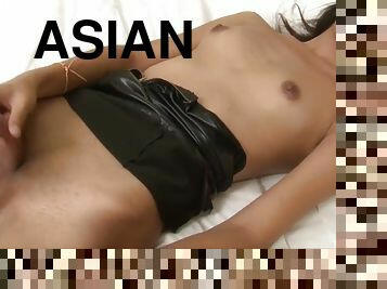 Sexy Asian tranny plays with anal and jerks off