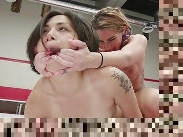 Naked lesbos go pretty rough on each other's wet cunt