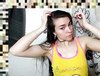 Long hair, hair, wet hair, hair dryer, striptease