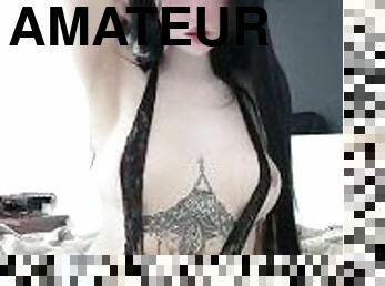 Goth Hinata masturbates with lingerie amateur