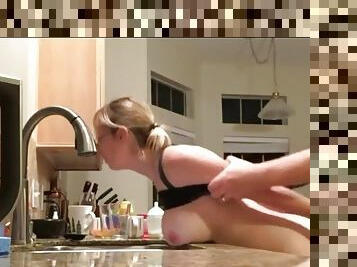 Sex in the kitchen huge tits