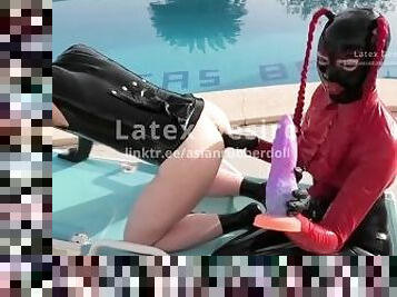 asiatisk, udendørs, anal, legetøj, fantasi, pool, dildo, latex, elskerinde, gummi