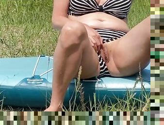 pisser, public, amateur, milf, maman, plage, mère, solo