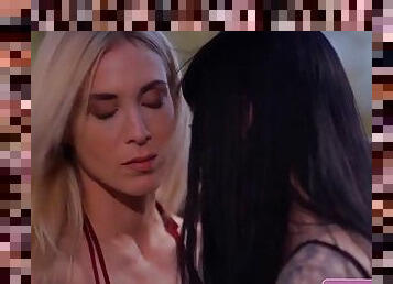 Hot teen lesbian girls Aiden Ashley, gothic Charlotte kissing with very tender tongue out Charlotte Sartre