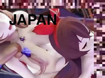 ázsiai, segg, nagymell, anális, leszbikus, japán, anime, hentai, 3d