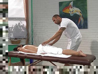 Black masseur works woman's tight holes in a charming mode