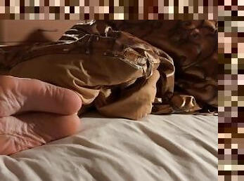 Sensual feet in face handjob