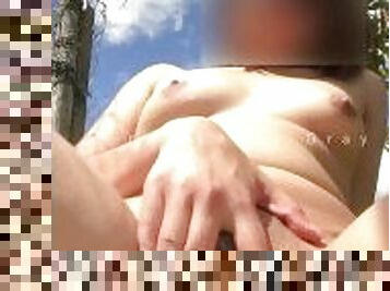Outdoor solo hard fuck — cumming and intense squirting