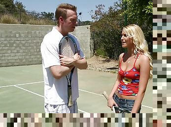 Cutie fucks her tennis coach and takes his sperm on lips