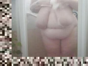 Chubby bbw showering, soaping my huge boobs. Full video on OF