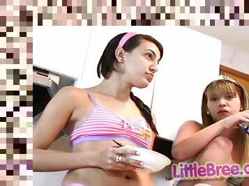 Little Bree goes lesbian with her fingers in her pussy