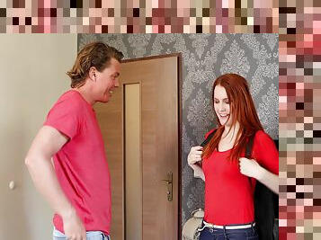 Redhead swallows big time after trying home sex