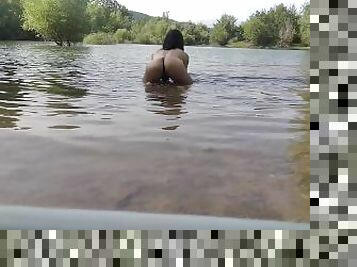 Femboy litle show in water