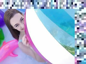 Lubed tali dova gets banged in an inflatable swimming pool