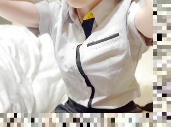 gammel, teenager, japans, creampie, ældre, uniform