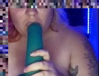 BBW sucks dildo before using it to make herself gush - wet, sloppy orgasm