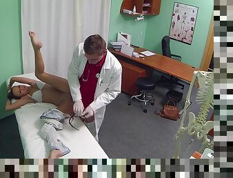 Redhead hottie with natural tits seduced by horny doctor