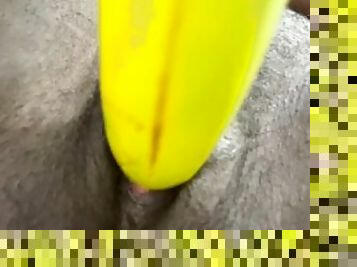 masturbácia, orgazmus, amatérske, ebony, creampie, sólo, banán