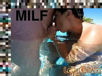 MILF Fucked in all positions in the pool, huge dildo and handjob underwater