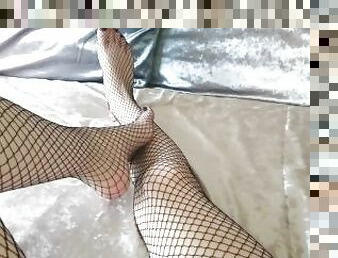 Stroke your little cock as my fishnet wrapped legs and feet induce that dopamine rush