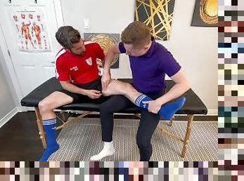 A soccer player came for massage and got fucked by masseur.