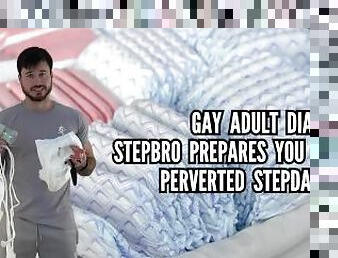 Gay adult diaper - prepared for perverted stepdaddy by stepbro