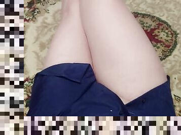 Part 1. Masturbation before cum, cute ladyboy, legs without hands, swallowing