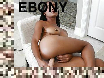 Ebony plays with her pussy while deep toying her ass