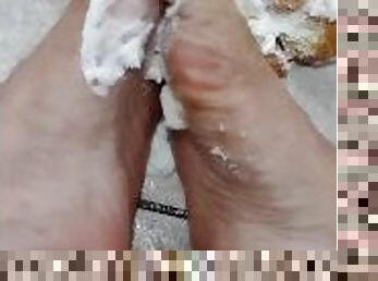 Smashing filled Dunkin donuts with my sexy long feet( multiple different fillings)