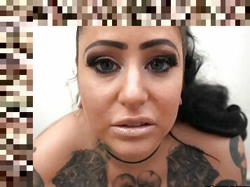 Busty brunette tattooed girlfriend Ophelia Rain gives jerk - Masturbation solo