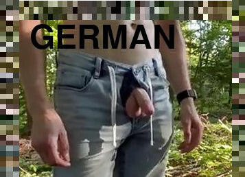 Fit German boy naked in public outdoors piss cums quickly Forrest Woods outdoors masturbates big cock small cock beautiful