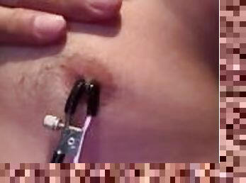 Testing nipple clamps on me