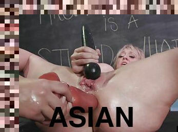 asiatique, cul, vieux, gode-ceinture, étudiante, enseignant, anal, lesbienne, milf, jouet