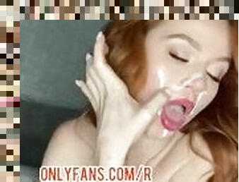 Playful Redhead Girl Touching Her Pussy in Bathroom