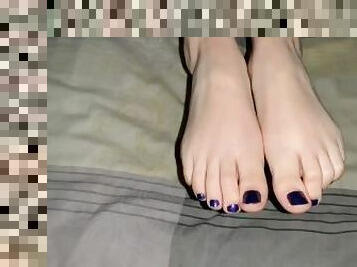 Night caresses with blue pedicure for foot fetish lovers