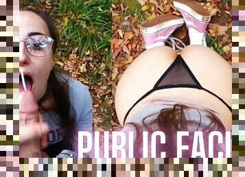 TEEN ALMOST CAUGHT SUCKING DICK IN PUBLIC PARK - FACIAL