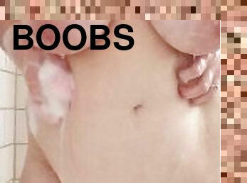Bubbly Boobies BBW rubs titties in the shower