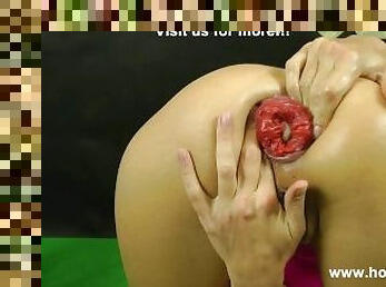 Hotkinkyjo in pink dress self anal fisting & prolapse in studio