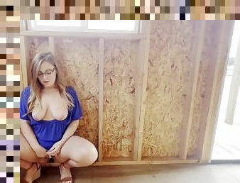 Blonde MILF with Big Tits and Glasses Enjoys Exhibitionist Masturbation and Dirty Talks