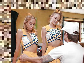 Cheerleaders share tasty dick in sloppy FFM rounds