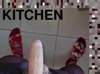 First morning masturbation standing in the kitchen with intense orgasm and huge cum close-up POV 4K