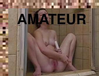 banyo-yapma, mastürbasyon-masturbation, boşalma, amatör, genç, oyuncak, duş, tek-kişilik, küçük-memeler