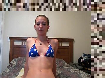 Bikini teen gets on camera to talk dirty