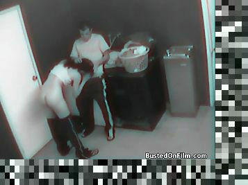 Laundry room fuck caught on security camera