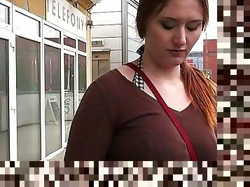 Huge boobs Czech girl fucked in bus stop