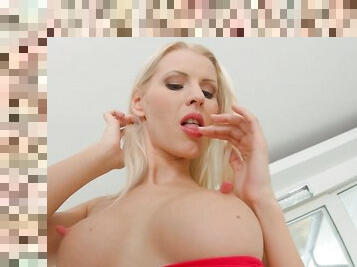Crazy action with deepthroat and anal for a hot busty blonde