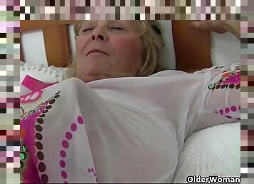 Granny is a fox in pink stockings and lace panties